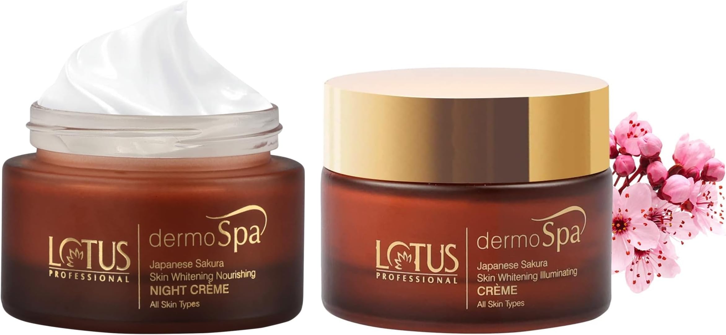 Lotus Professional Dermo Spa Japanese Sakura Skin Whitening & Illuminating Day Cream With SPF20, 50g & Dermo Spa Japanese Sakura Skin Whitening & Nourishing Night Cream, 50g