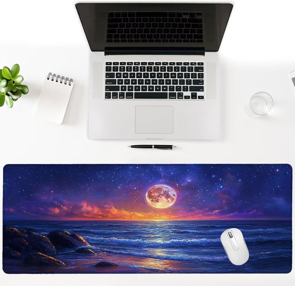 Alfombrilla Ratón XXL 1600x800x3 mm Mouse Pad Grande Gaming Playa Alfombrilla Escritorio,con Base de Goma Tapete Escritorio con Bordes Cosidos, Impermeable Antideslizante Ordenador Desk Mat zj-131