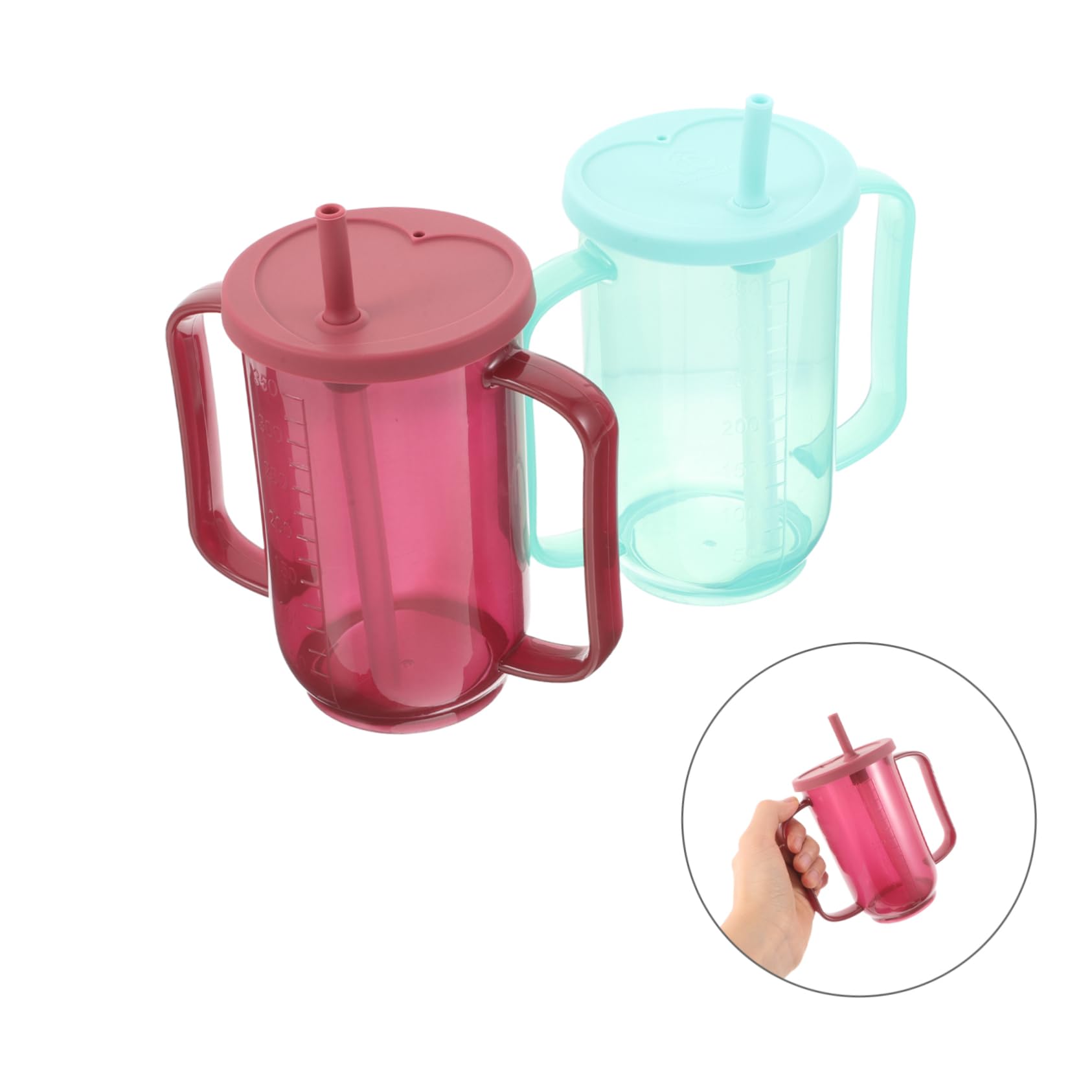 ERINGOGO 2 Pezzi Bicchiere per Anziani con Cannuccia Perdite Tazza Ergonomica con Leggero per Disabili e Pazienti Allettati Design Sicuro per Assunzione Liquidi e