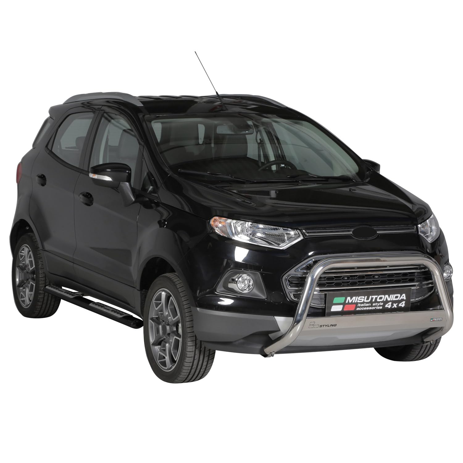 OMAC Acero INOX Faldones Laterales Schwellerrohre Compatible con Ford Ecosport 2013-2017 Negro