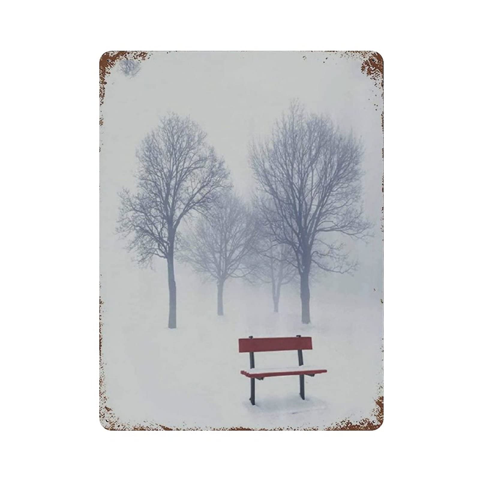 Forest With Abandoned Trees Winter Season Snowy Metal Signs, Fun Poster For Bar Kitchen Cafe Farmhouse Wall Decor 12x16 inch