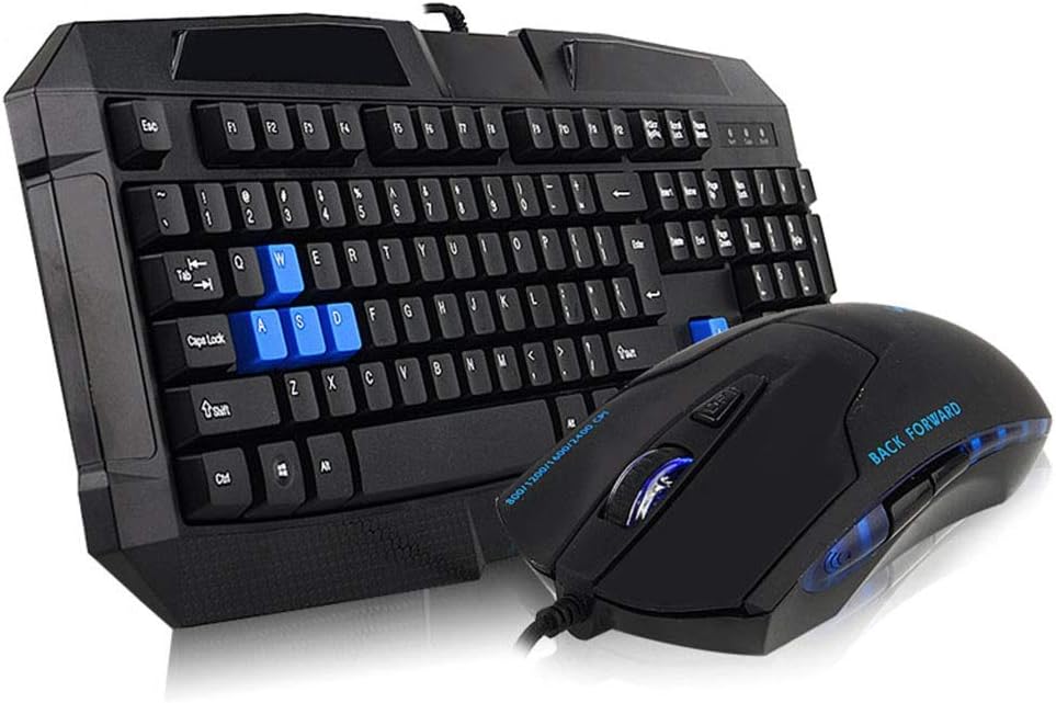 Wired Full-size USB Keyboard and Mouse Set,Double Injection Keycaps and Membrane Office Keyboard +1000DPI Right-Handed Mouse Interface for Programmer