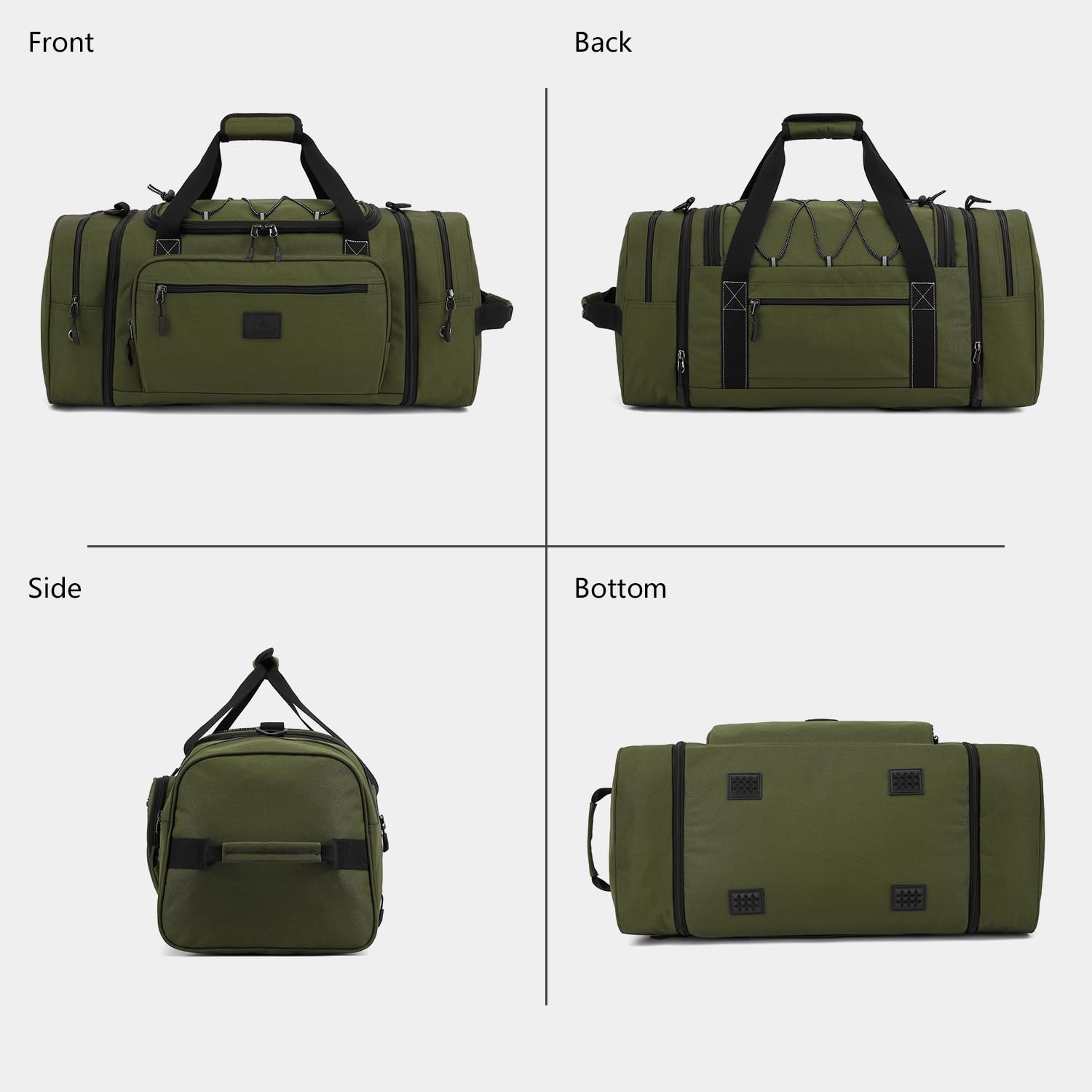 Laripwit Borsa da viaggio espandibile da uomo, weekender, bagaglio a mano per campeggio e sport, verde militare, 70 x 28 x 25.4 cm
