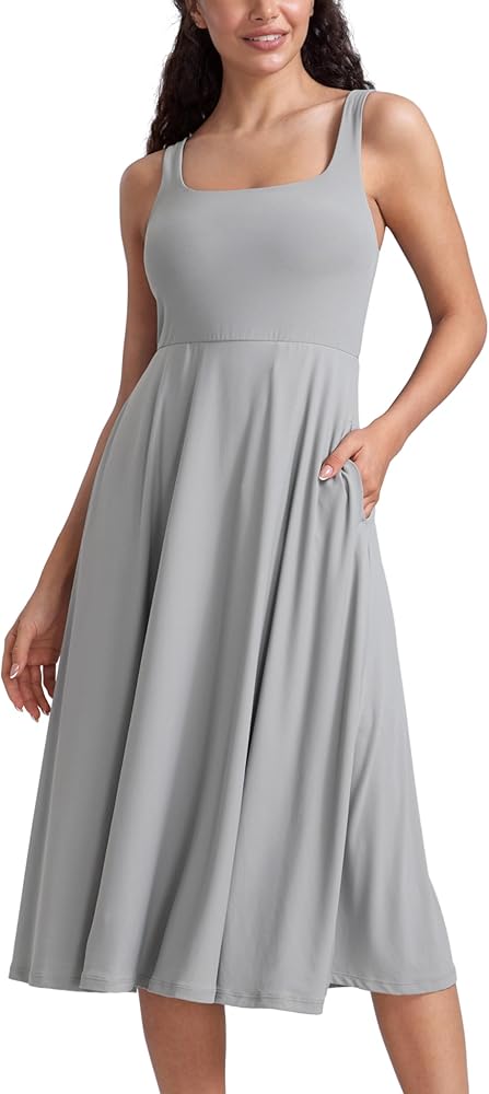 CRZ YOGA Cloudweight Double Lined Square Neck Midi Dresses for