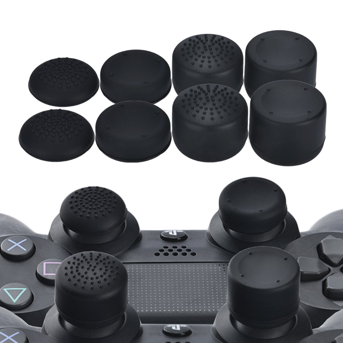YoRHa Water Transfer Printing Camouflage Silicone Cover Skin Case for PS4/slim/Pro Controller x 1(Skull Graffiti) With Pro thumb grips x 8 — view 6