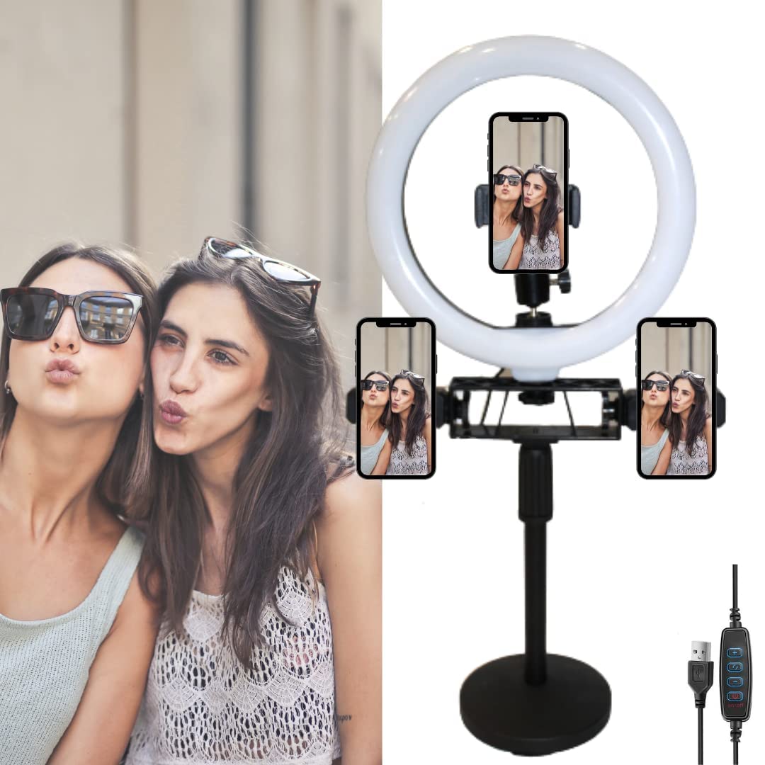 Desk Ring Light with Stand 10.5'' Desktop Ring Light with 3 Phone Holders for Video Recording, Circle Light for Computer Zoom Meeting Video Conference Lighting Podcast Streaming-image-29