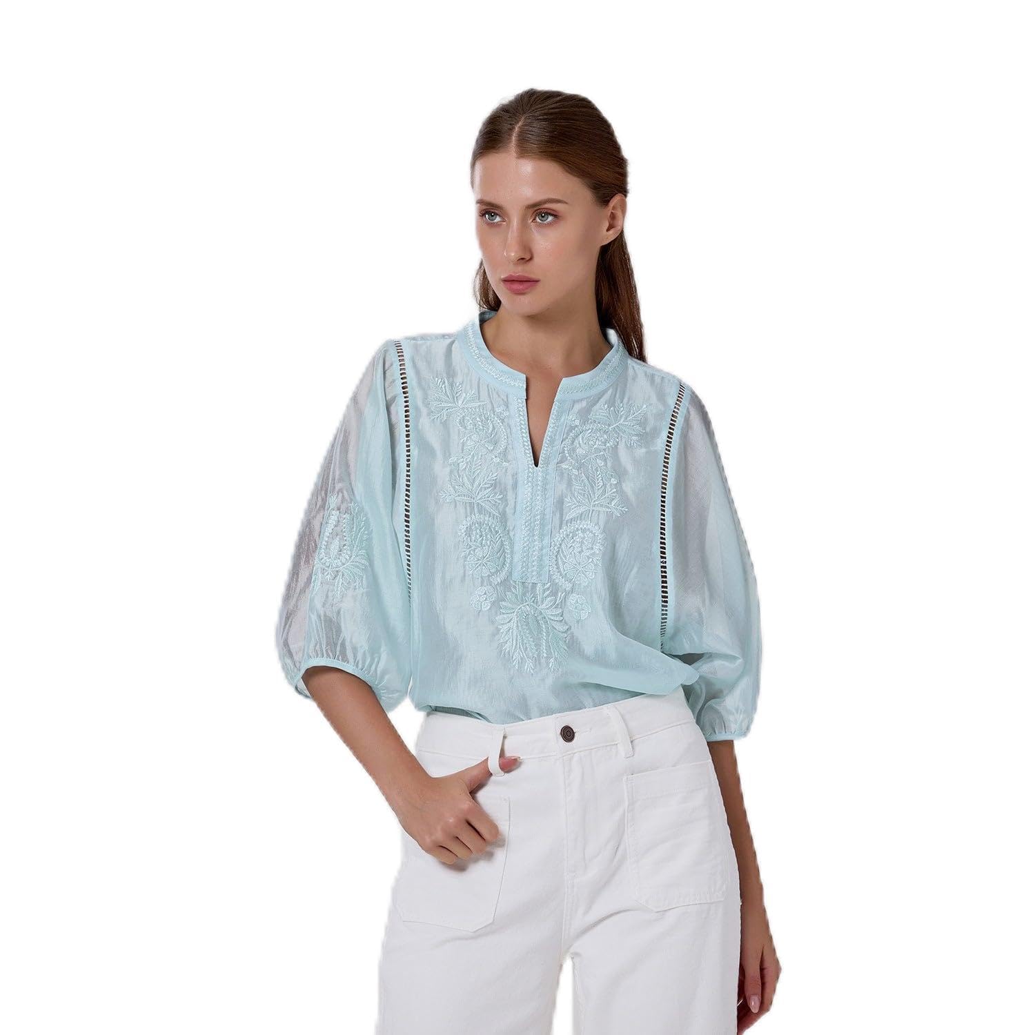 Blouse brodée en Tencel mélangé