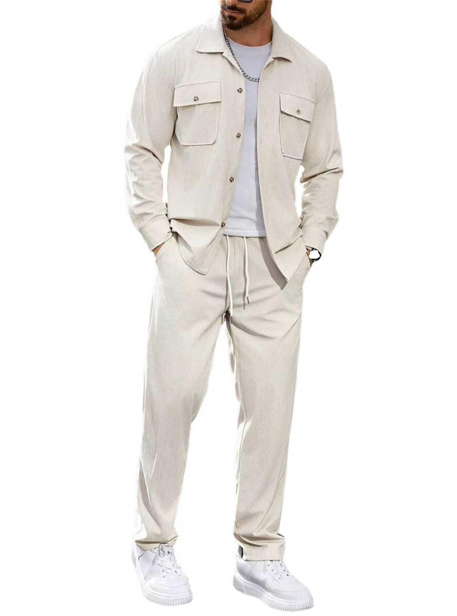 Giacca sportiva casual da uomo, per autunno e inverno, con risvolto, per il tempo libero, il poliziotto, per passeggiate all'aperto, alla moda, pantaloni da trekking a gamba dritta