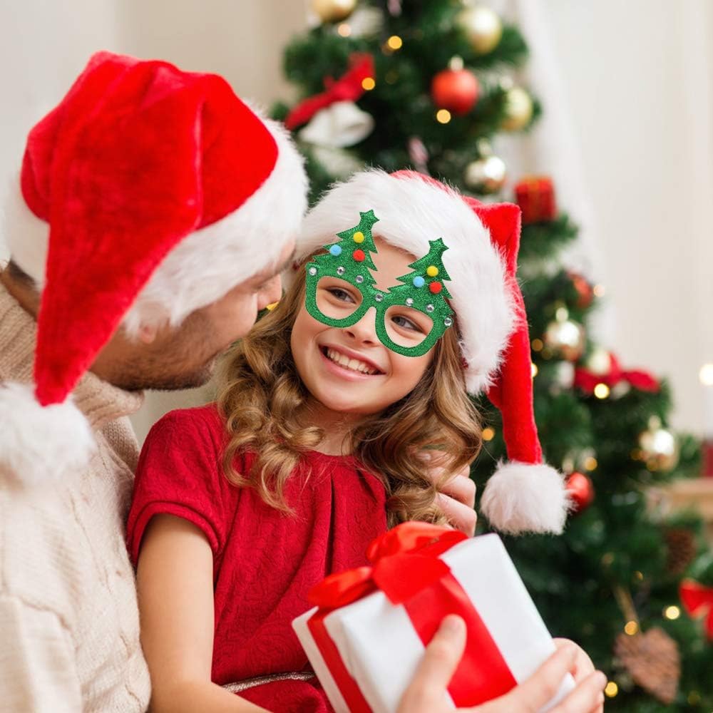 Xhtol Christmas Glitter Party Glasses Frame, 12 Pieces Christmas