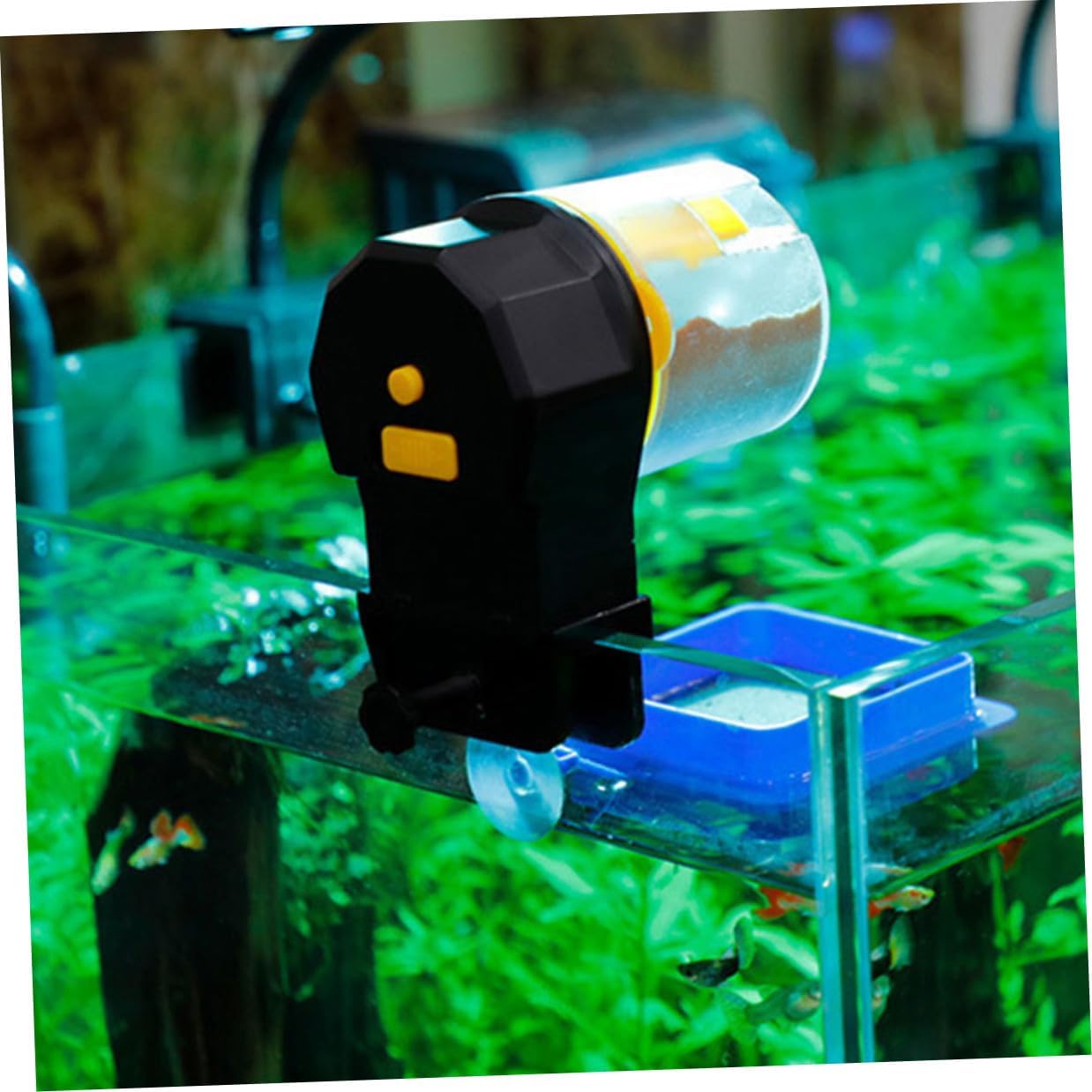 POPETPOP Automatic Betta Fish Feeder and Turtle Feeder Adjustable Timer for Small Aquarium Tanks, Yellow Vacation Feeding Dispenser Without Batteries, Aquarium Supplies for Fish and Turtle
