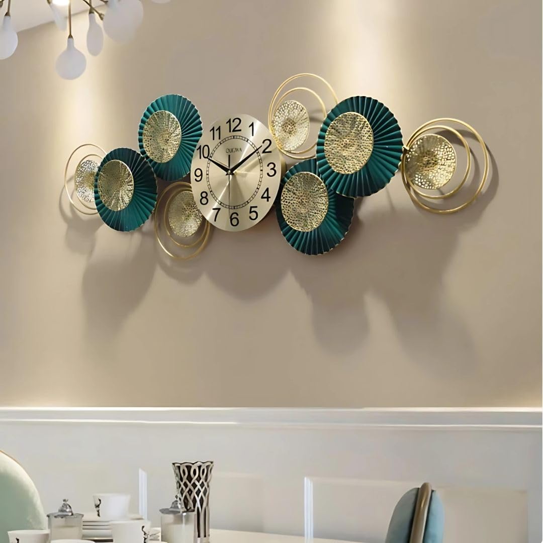 Decor Wishes® Metal Wall Clock for Living Room Stylish Antique Big Wall Decor Clock Metal Unique Wall Clock for Bedroom (Horizontal)-image-38