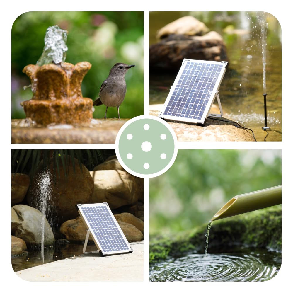 Pompe de Fontaine Solaire 9V/10W 300L/h, Pompe à Eau Solaire, avec Grand Panneau Solaire et 3 Buses, Circulation de l'Eau de l'Oxygène, pour Bain d'Oiseaux/Aquarium/Etang/Jardin