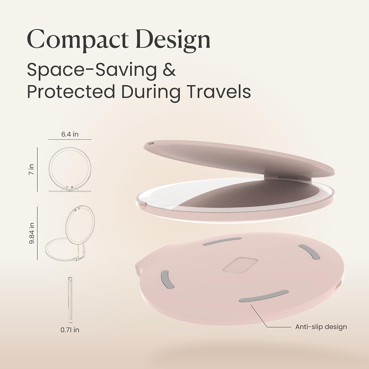 Lighted Makeup Mirror, 8" Travel Mirror, Rechargeable & Portable