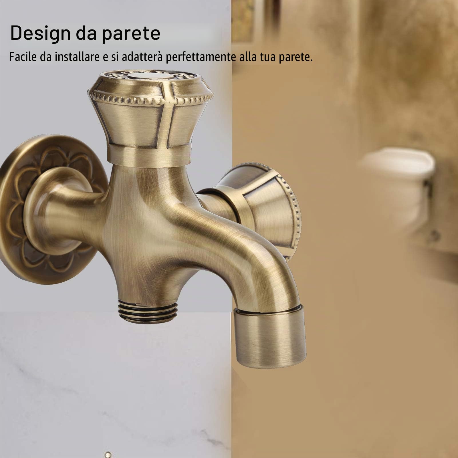 Rubinetto Vintage, Rubinetto a Parete G1/2" Rubinetto in Ottone Antico per Lavatrice, Lavabo da Bagno, Giardino, Casa, Cucina | Rubinetto da Vintage in ottone massiccio con attacco a parete per Lavatrice, Lavabo da Bagno, Giardino, Casa, Cucina