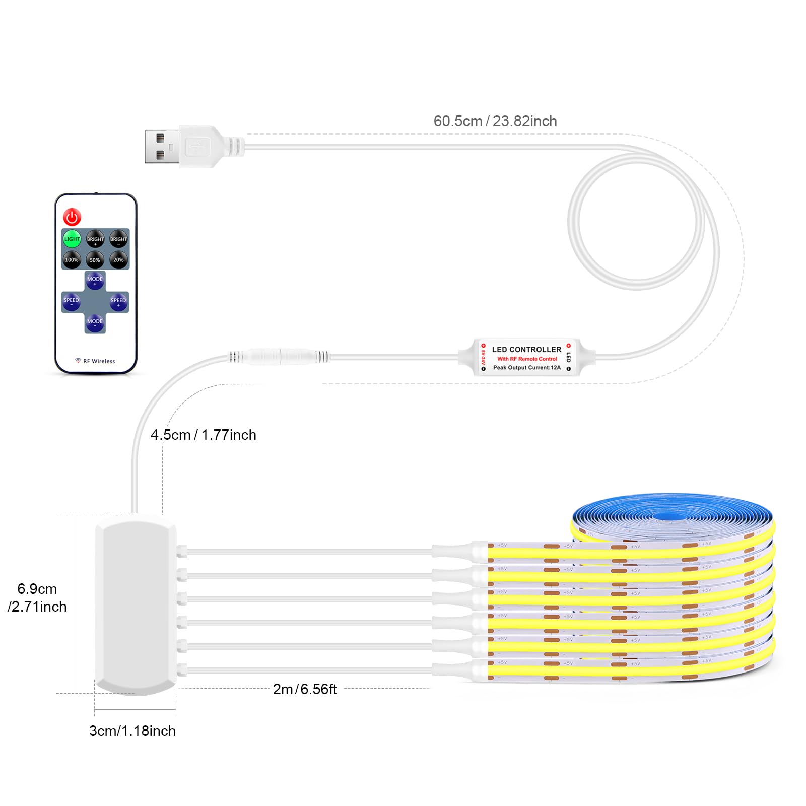 DC 5V USB COB LED LED Streifen Leichte, Wasserdichte Warme/Natürliche