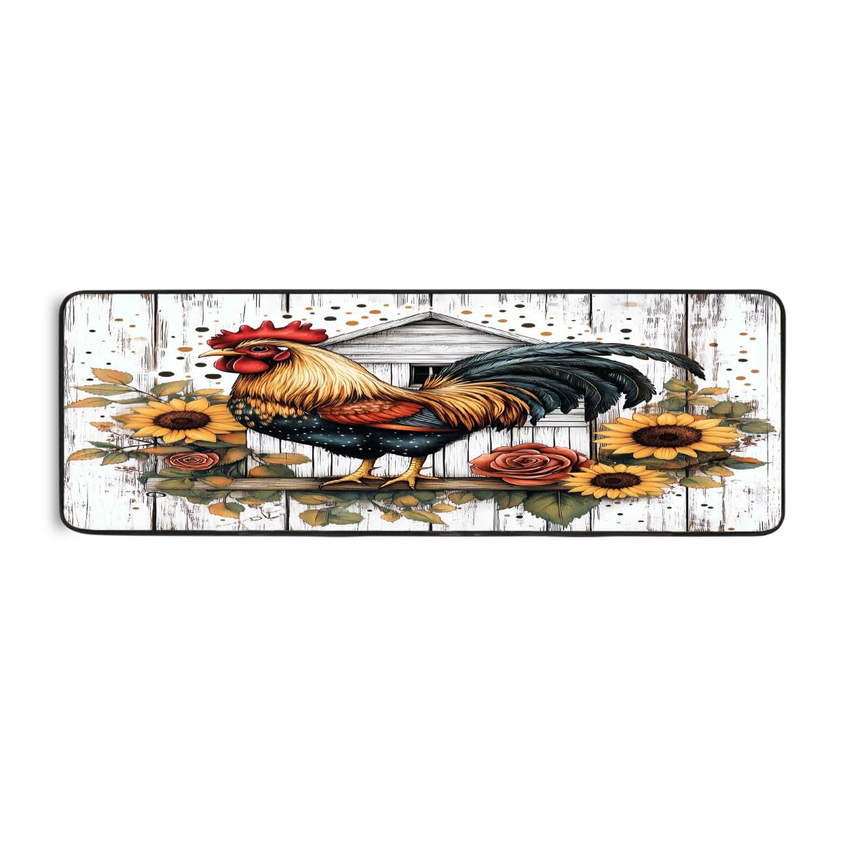 Tapis de cuisine vintage coq tournesols 183x61cm doux lavable pour sol de maison