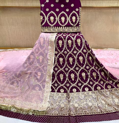 Image of Heavy Embroidery Work Semi Stitched Shimmer Silk Rajputi Poshak For Women Rajasthani Lehenga Choli