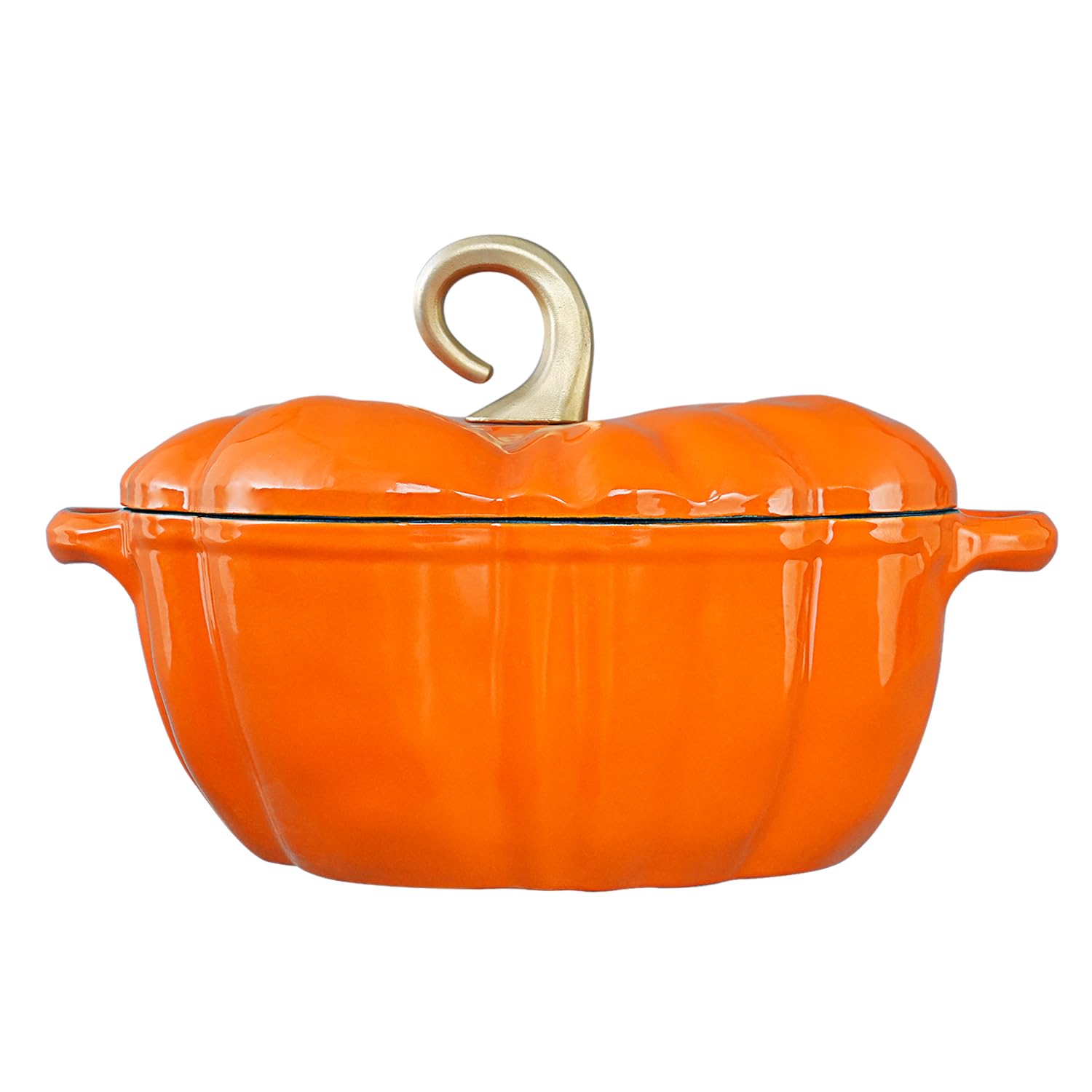 Flavehc Cocotte en Fonte en Potiron avec Couvercle 3,1 L Cocotte en Fonte en Cast Iron pour Pain Potiron en Fonte Émaillée Orange avec Poignées