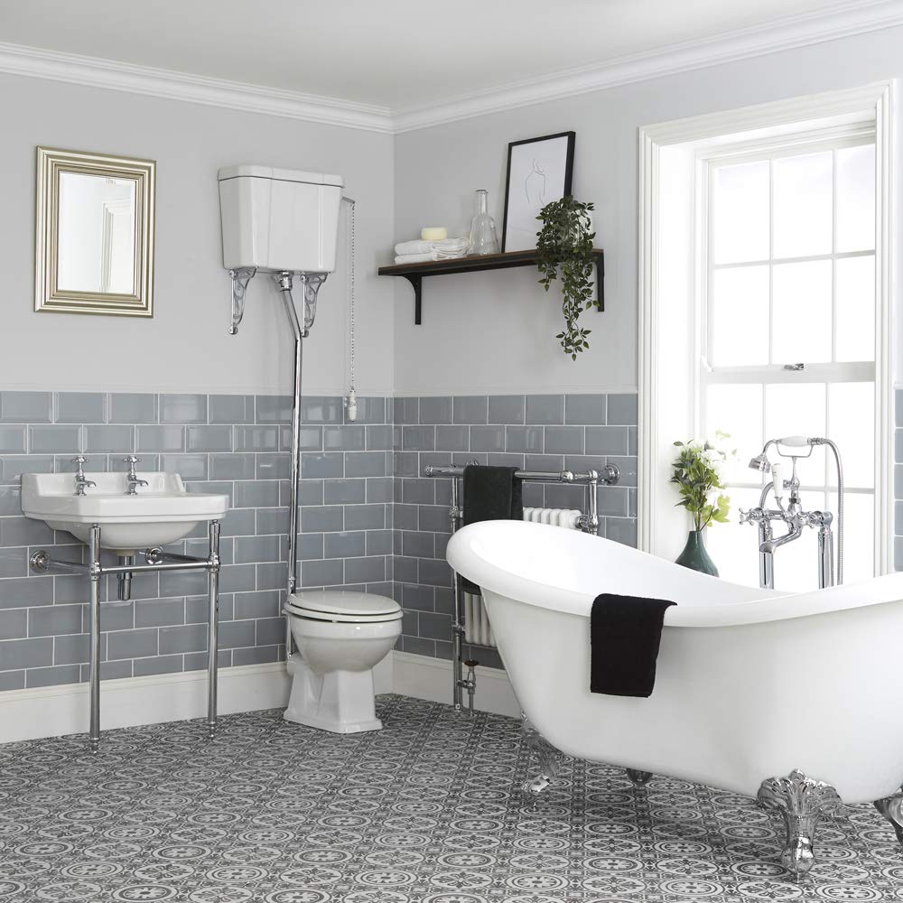 Milano White Slipper Bath High Level Cistern Toilet Bathroom Basin Sink Washstand