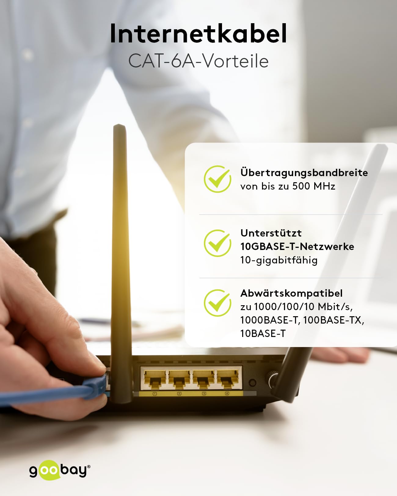 goobay 66055 CAT 6A Netzwerkkabel im 10er Set/Patchkabel geschirmt S/FTP/CU Ethernet Kabel, PiMF, LSZH/Cat 6a Kabel mit 10Gbits / Weiß / 10x 5m