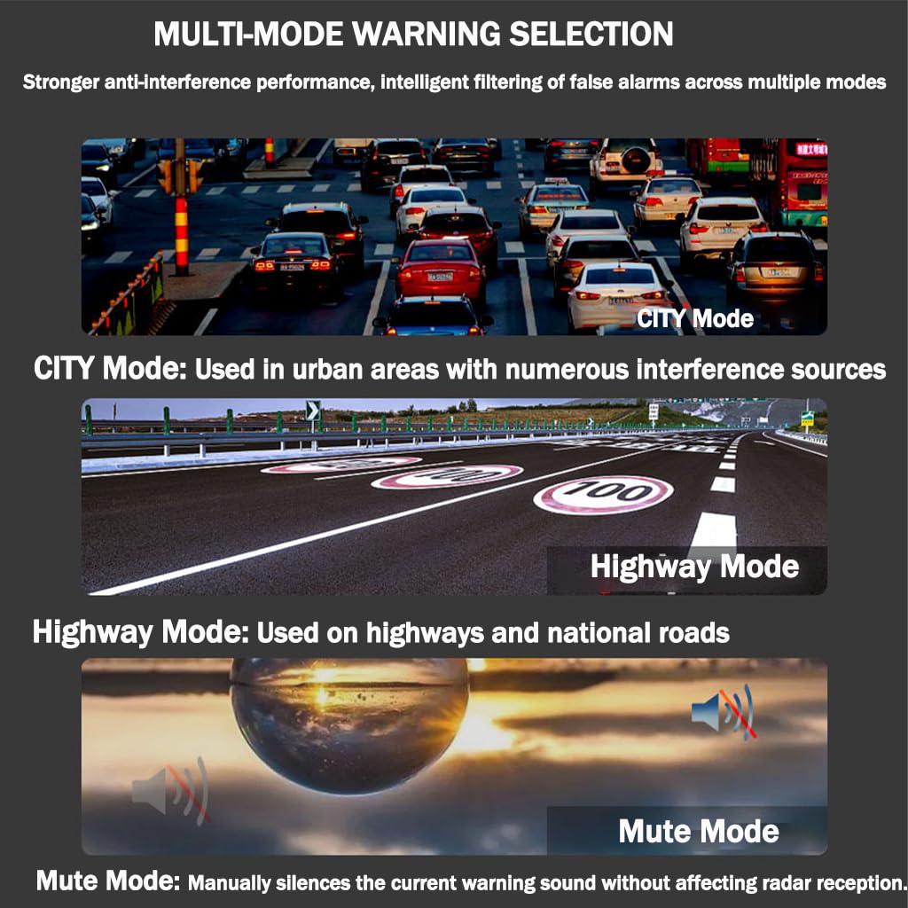 Détecteur de radar de police Uk, RAD1000 Compagnon de sécurité routière avec confirmation de vitesse GPS, alerte sonore pour radars fixes et mobiles, comprend un support à ventouse, noir