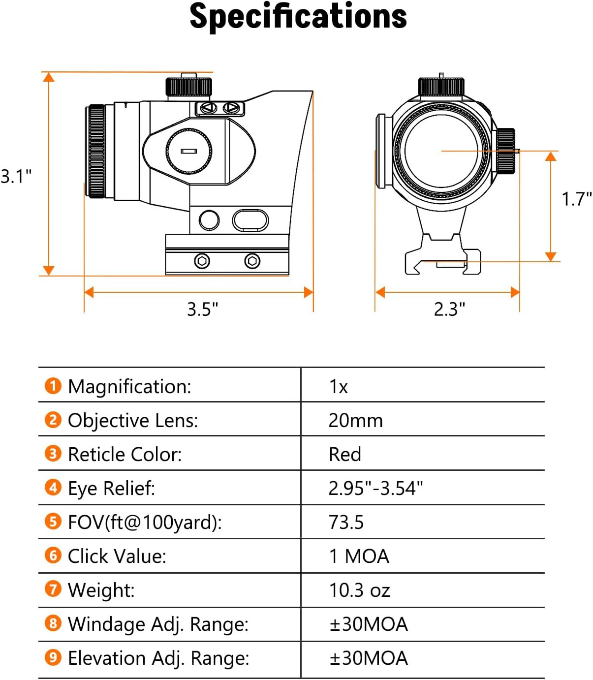 MidTen 1x20 Compact Prism Scope - Motion Activated Etched Reticle Rifle Scopes - 10 Brightness Levels Red Illuminated Circle Dot Reticle - Button Control Optic for Hunting