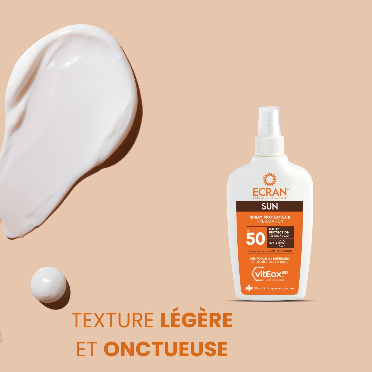 ECRAN® - Spray Protecteur Hydratant - Haute Protection - Technologie vitEox80 - Vitamine E - Protection UVA, UVB, Coups de Soleil - Protection Solaire SPF 50 - Bronzage naturel - Format Voyage