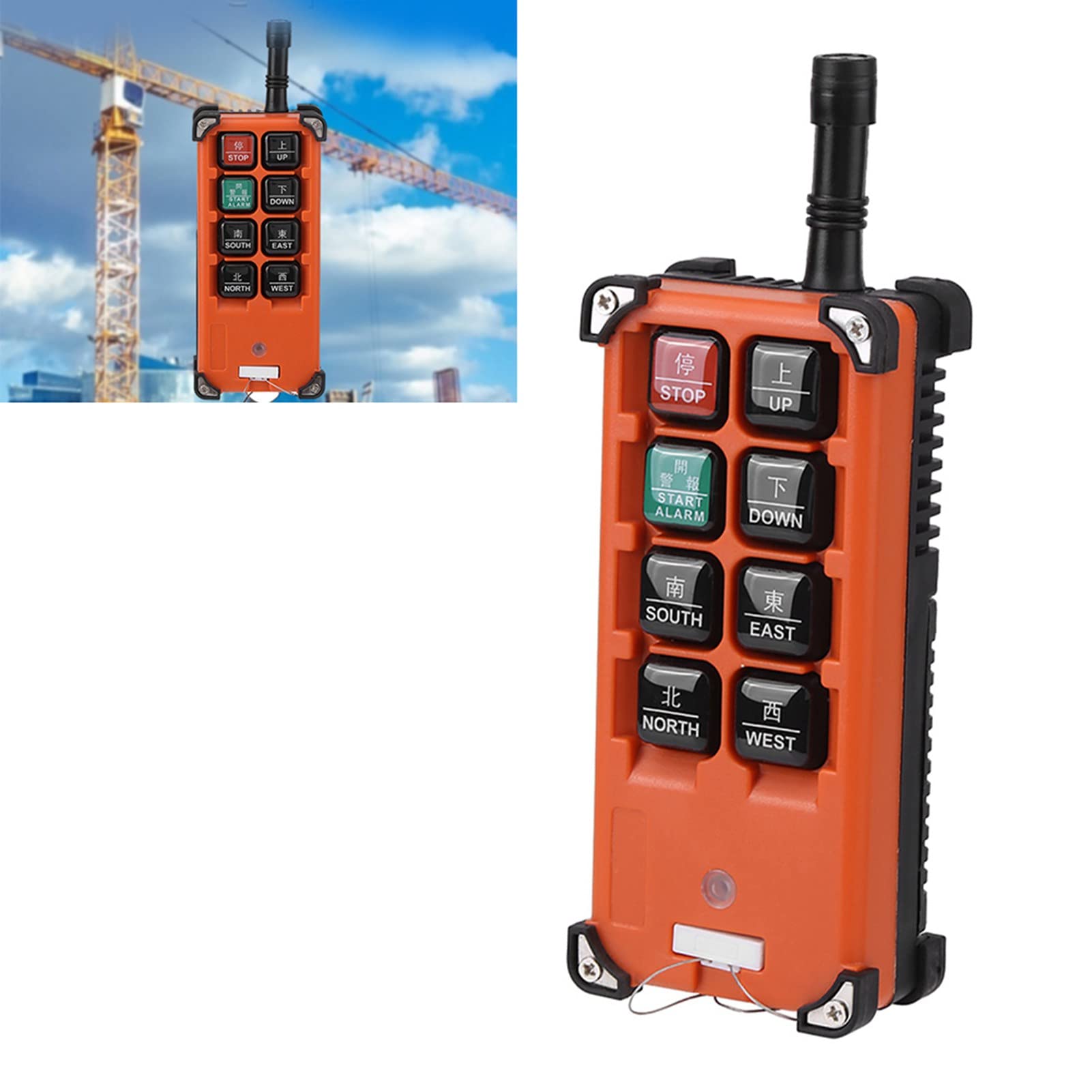 Akozon Blok Wciągnika 24 V DC System Sterowania Radiowego Pilot Zdalnego Sterowania i Zestaw Odbiornika do Dźwigu Przemysłowego z Alarmem Napięcia Akumulatora i Wyłącznikiem Bezpieczeństwa