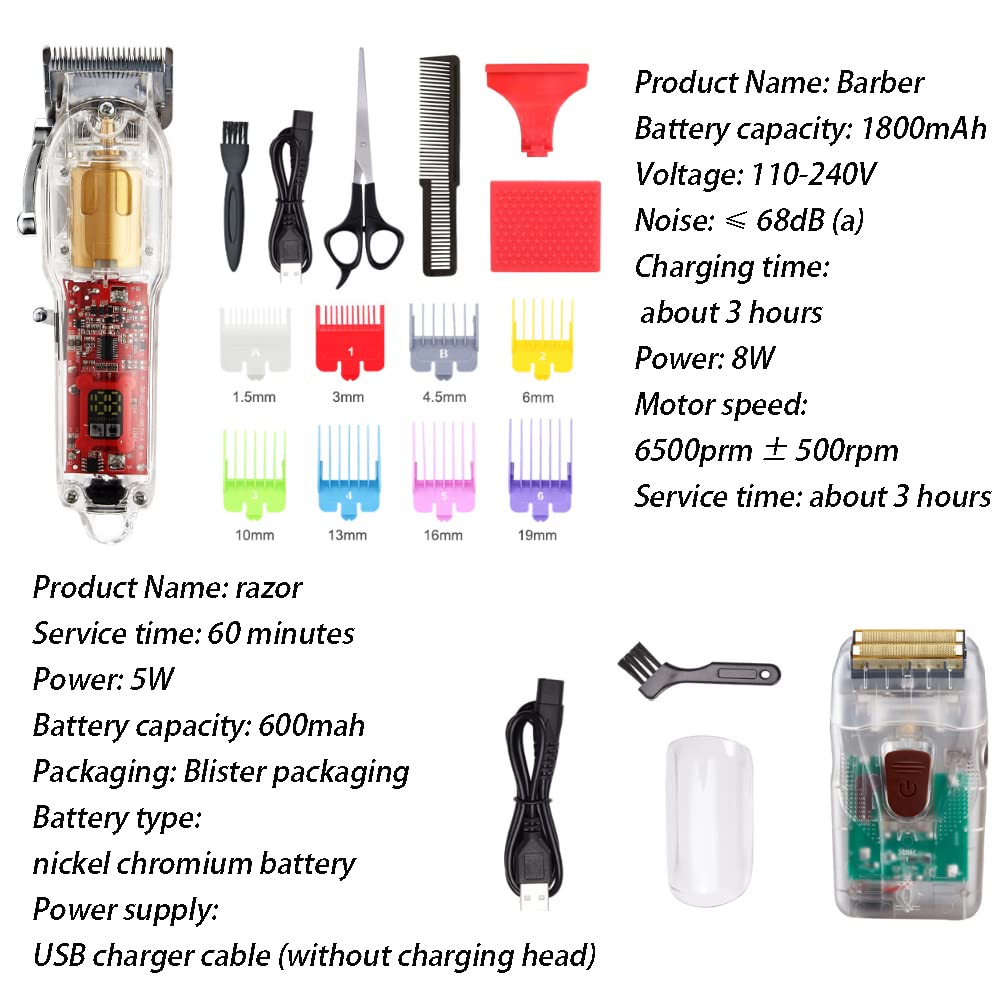 Rasoio elettrico e tagliacapelli da uomo, 2 in 1, multifunzione, ricaricabile tramite USB, senza fili, con rasoio di precisione, 100% impermeabile, bagnato e asciutto