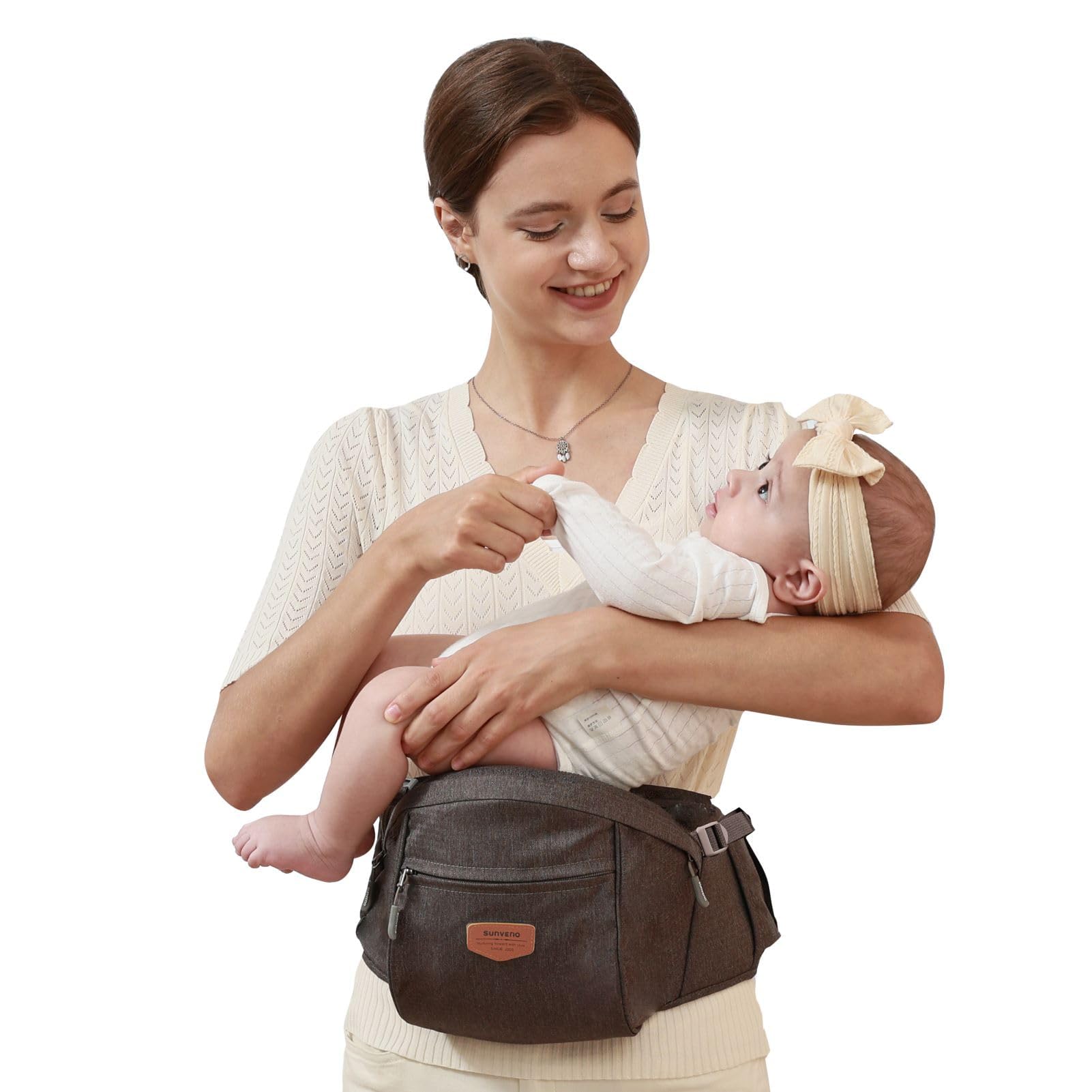 SUNVENO Baby Siège de Hanche Ergonomique, Porte-bébé Respirant avec Assise Physiologique, Porteur Souple en Tissus Certifiés Légers pour Nouveau-nés, Enfants, 6-38 lb, Gris