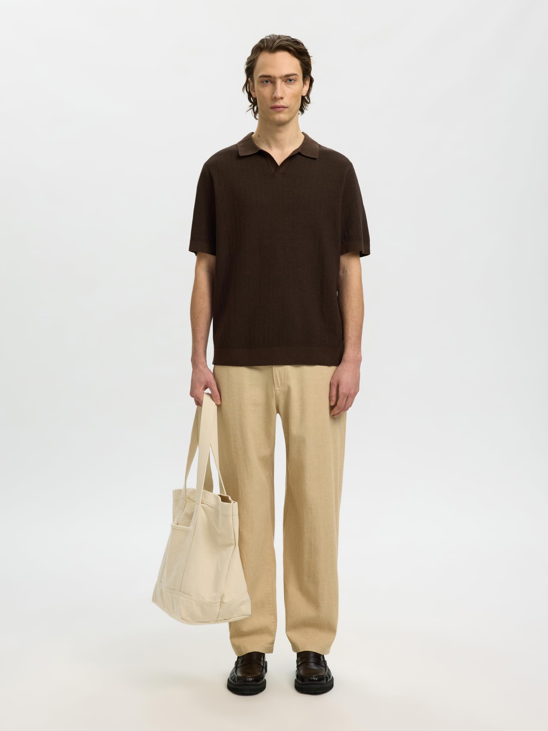 SELECTED MEN Slhmattis SS Linen Blend Struc Open Polo Slhmattis SS Linen Blend Struc Open Polo Uomo (Pacco da 1)