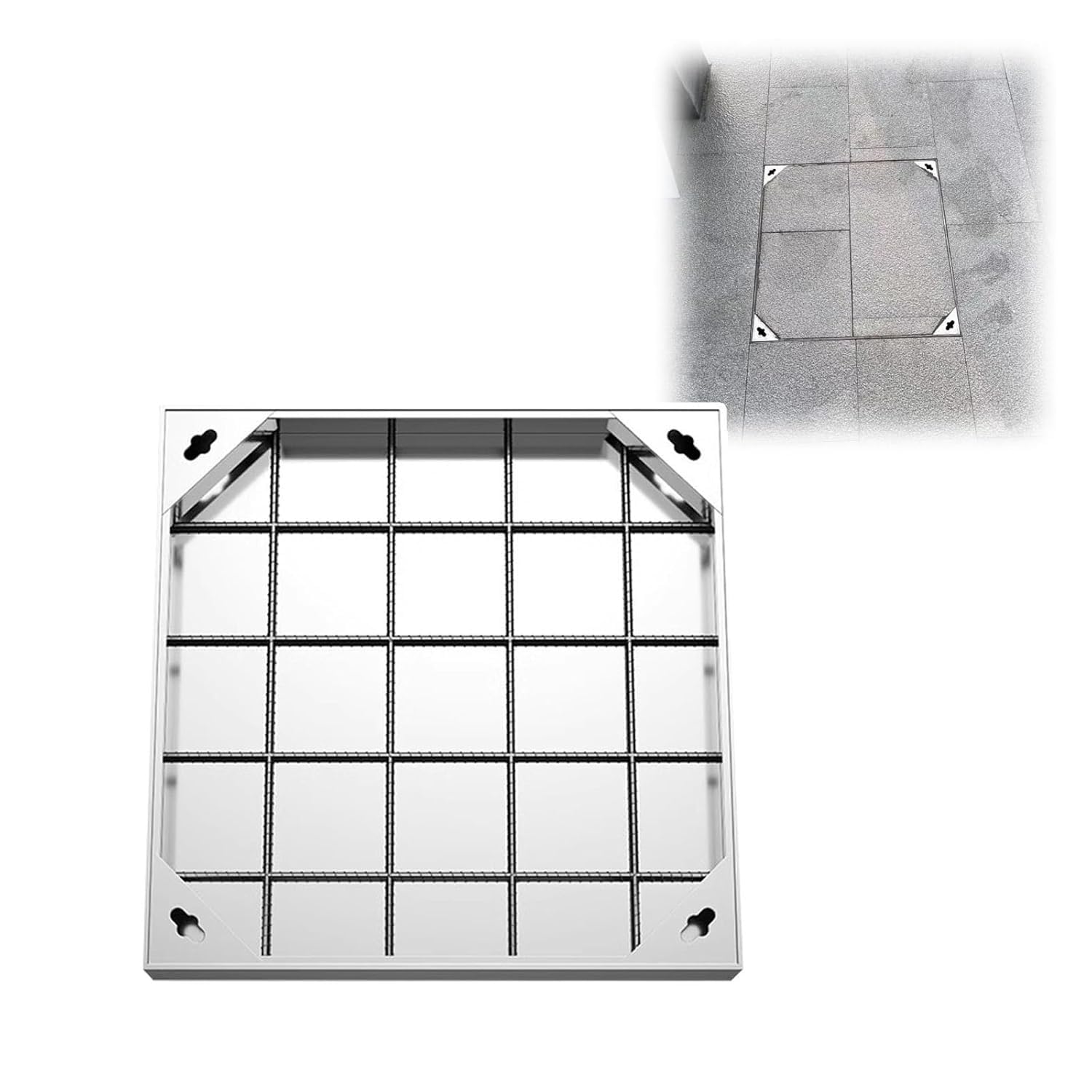 Cubierta invisible para inspección de pavimentación, tapa de acceso de alcantarillado de 300-600 mm, cubierta de boca segura de 48 x 48 cm, uso en exteriores, ideal para lacaping y entradas