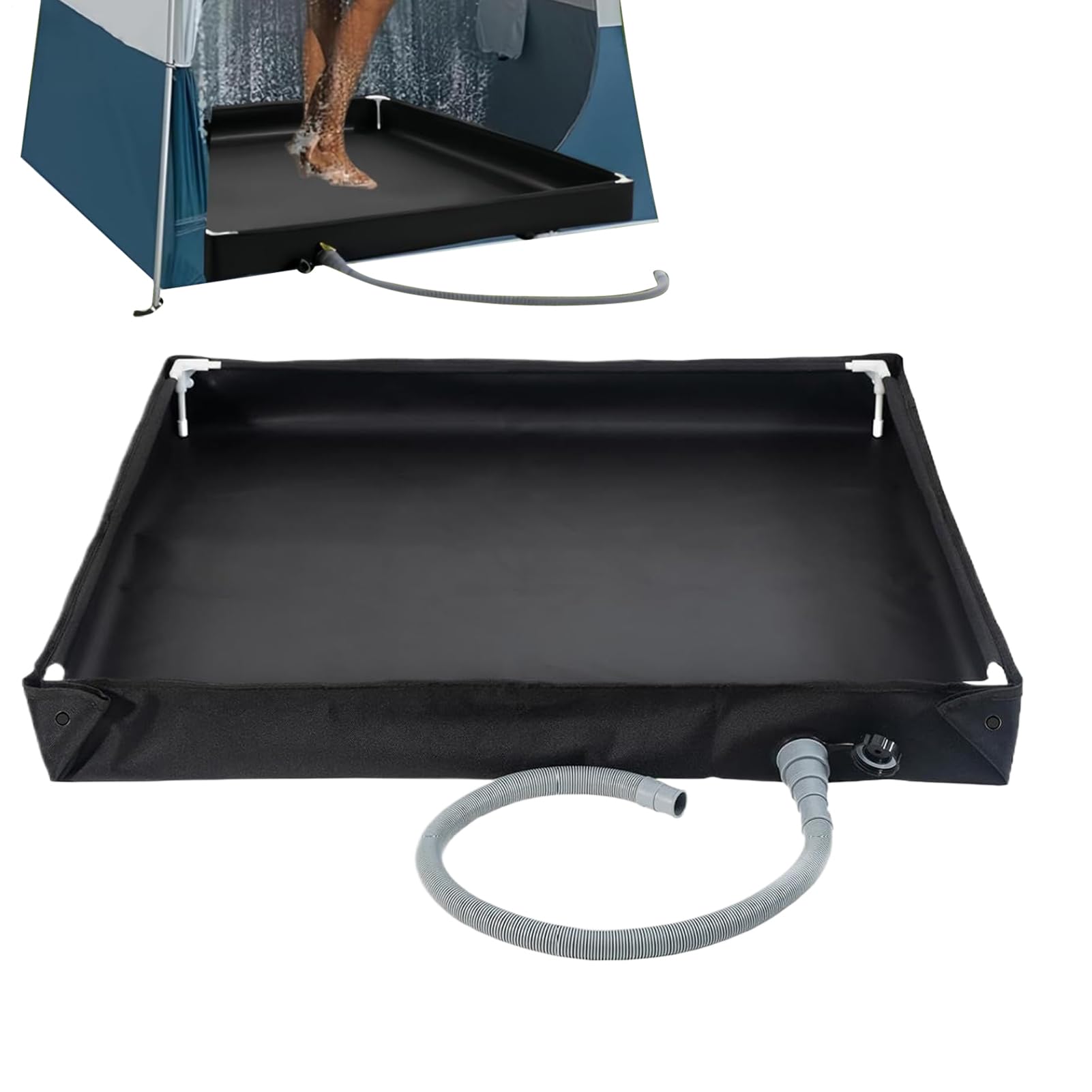 LAFANDE Portable Shower Pan, Foldable Shower Base & Basin Floor with Detachable Drain Pipe, Camping Shower Mat for Indoor & Outdoor Shower Stall Enclosures