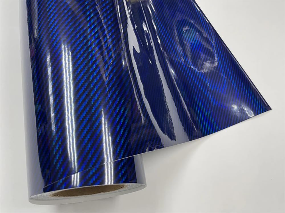 LZLRUN High Gloss Laser Rainbow Blue Carbon Fiber Vinyl Film Sticker DIY Self Adhesive Decals Car Covers Accessories Wrap Foil Sticker (50cm x 150cm)