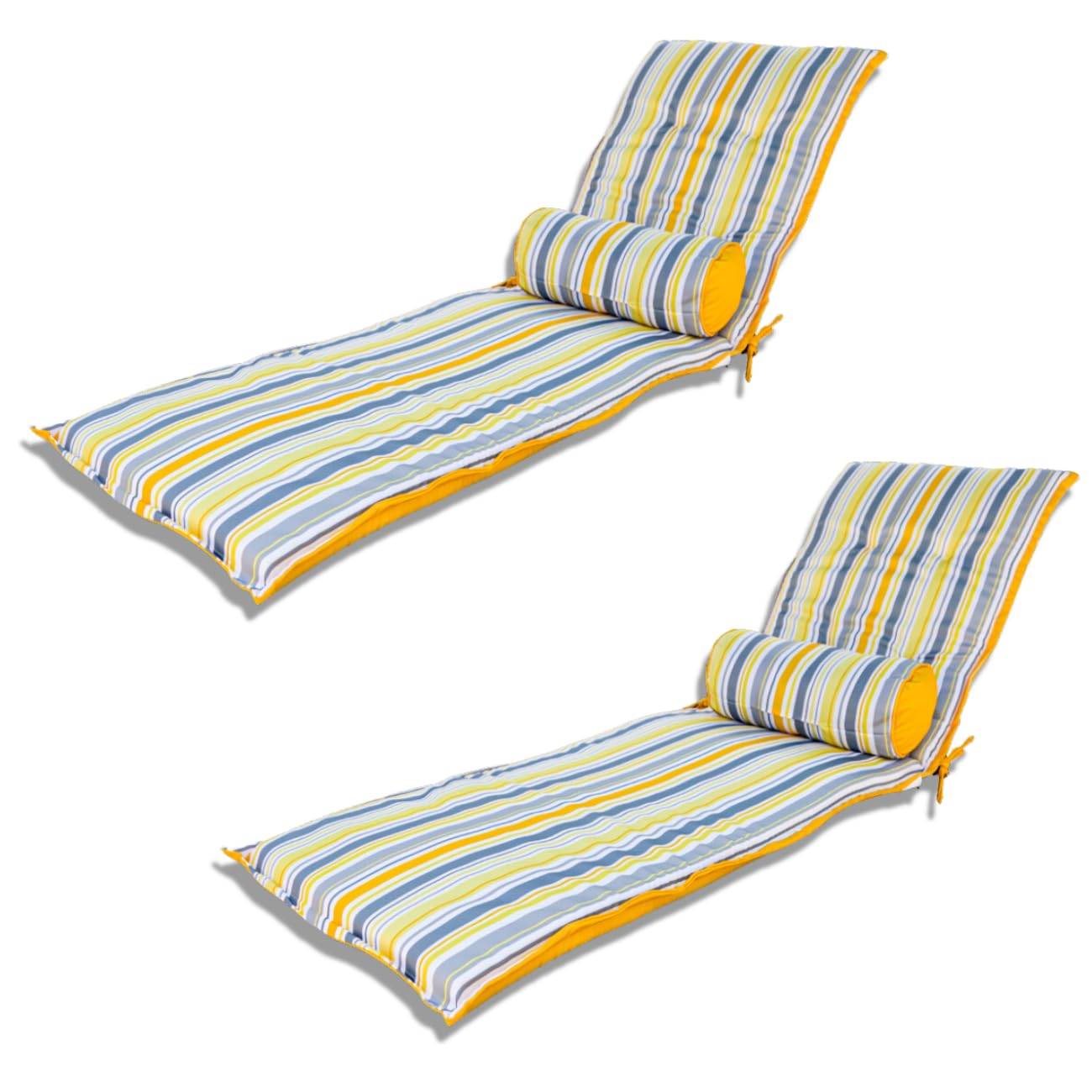 Lot de 2 Coussins pour Chaise Longue & Transat 195/60cm + 2 Traversin - AntiUV et Imperméable - Motif Rayures Solaires