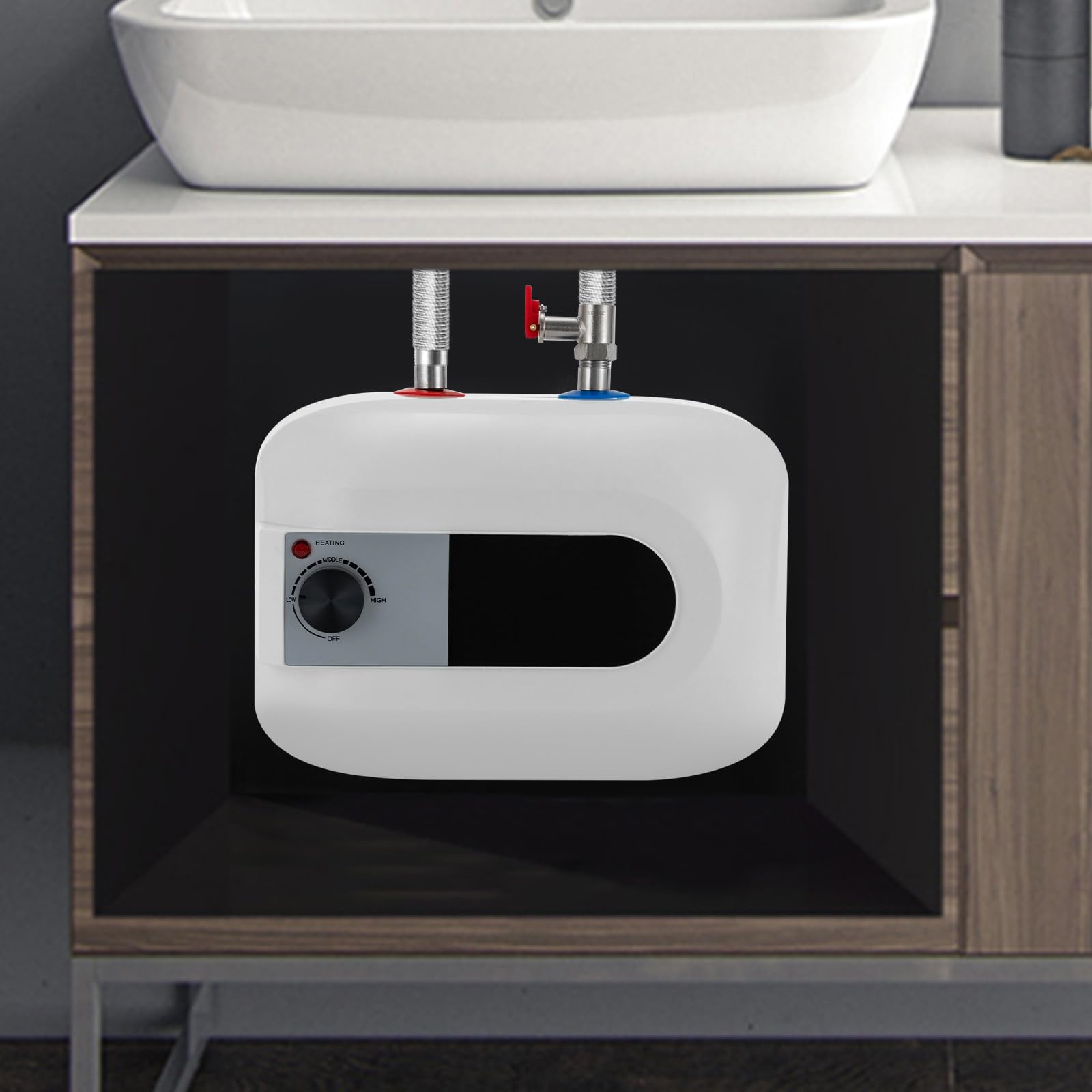 Elektrischer Warmwasserbereiter 6 Liter Mini Untertischboiler mit Stecker 1500W Niederdruck 30-65°C für Handwaschbecken, Küche, Waschbecken