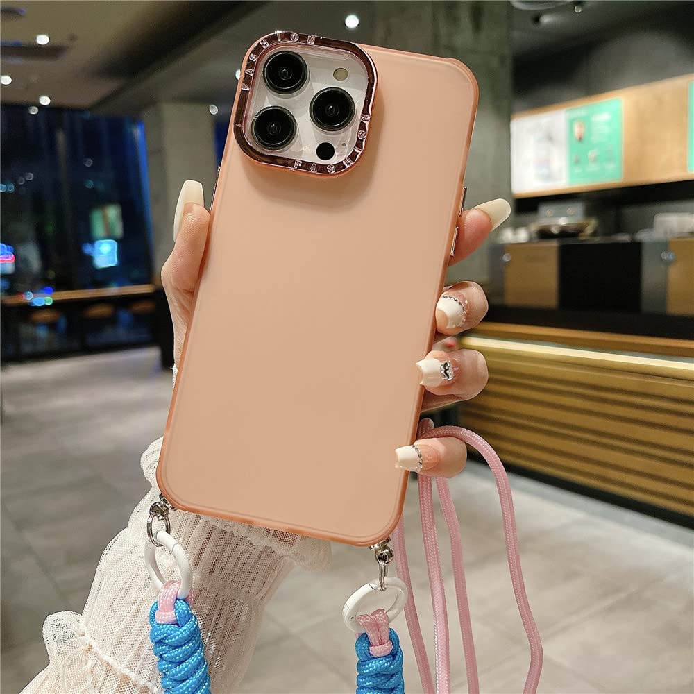 Protection de lentille plaquée et étui collier rose pour iPhone 14 en polycarbonate rigide - 7