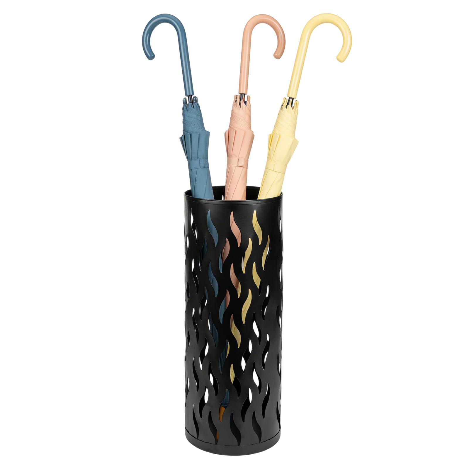 HUAXITRA Umbrella Stand Metal Umbrella Holder for Entryway, Umbrella Storage Rack with 4 Hooks Decor, Walking Stick Stand Indoor/Outdoors for Entryway Home, Office, 15 × 15 × 42cm (Black)