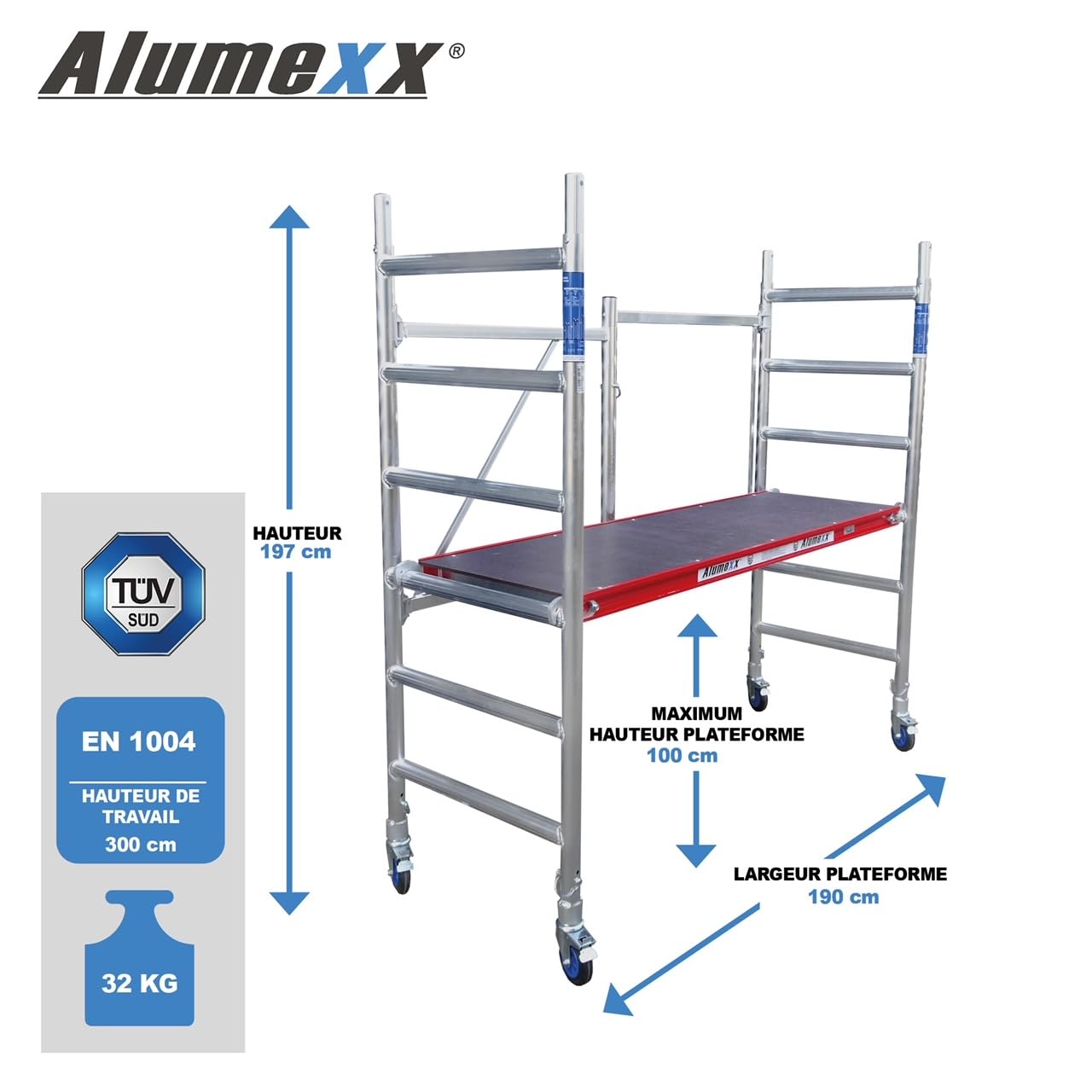 Alumexx FS 75 Échafaudage pliant (Red-Line) - Échafaudage de travail - Échafaudage - Échafaudage en aluminium - Échafaudage roulant (Type A+B: L'échafaudage complet)