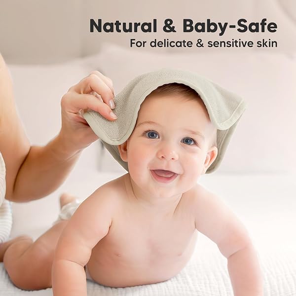 6-Pack Lingettes Bébé en Bambou Bio - Douces, Serviettes pour Enfants, Serviette de Visage (Stone/Dove) - 5
