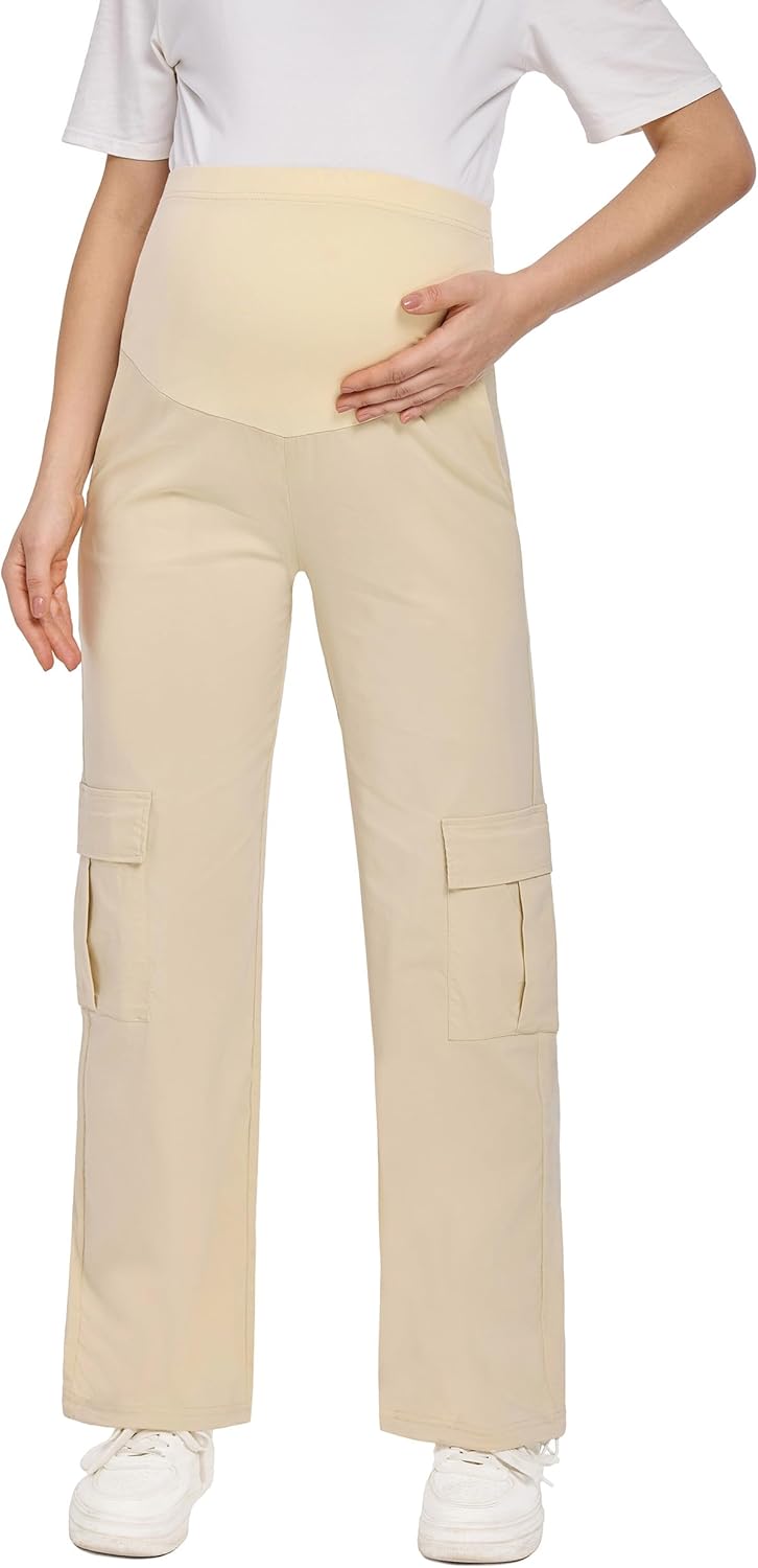 Maternity Cargo Pants with 6 Pockets Quick-Dry Pregnancy Hiking Pants Over Belly Comfy Stretchy Straight Trousers - Image 5