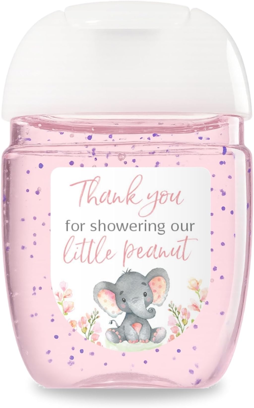 30 Pack 1 oz Mini Hand Sanitizer Labels for Baby Shower – Thank You for Showering Our Little Peanut Favor Stickers, High Gloss Waterproof It’s a Girl Pink Elephant Baby Shower Party Favors S530-1