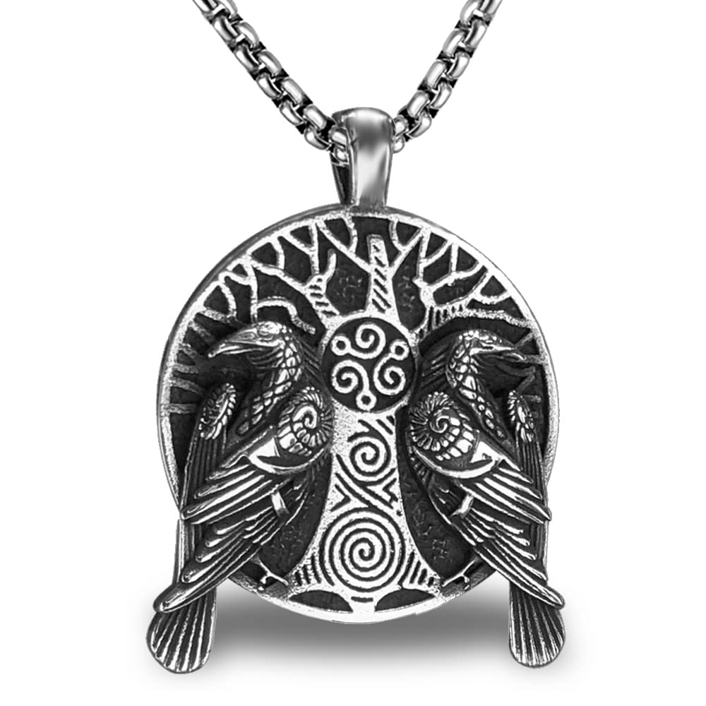 bahamut Mens Viking Fenrir Wolf Valknut Jormungandr Odin Raven Yggdrasill Pendant Necklace, Norse Amulet Jewelry