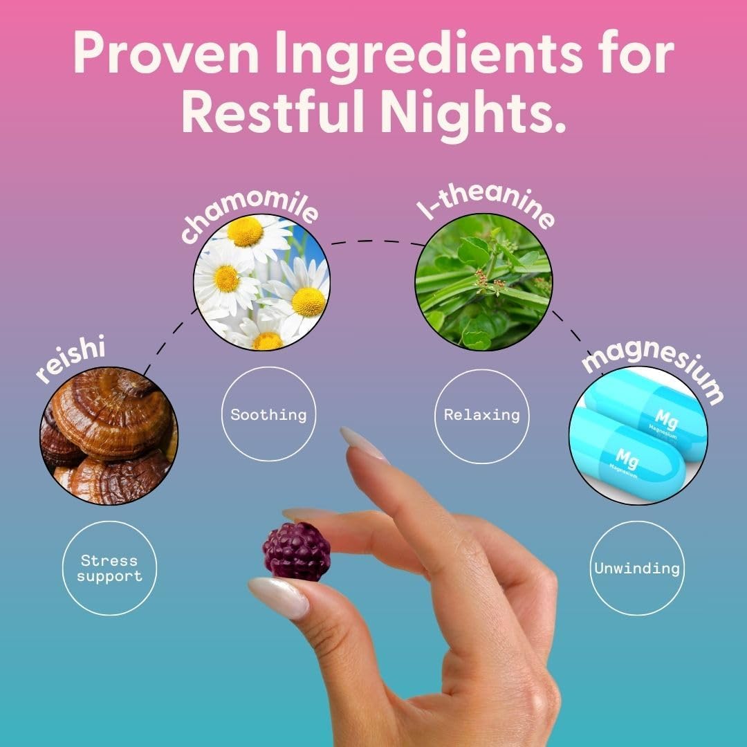 SuperMush Sleep Gummies for Adults - Mushroom Supplement with Magnesium Citrate, L-Theanine, Chaga, Reishi & Chamomile for Deep Sleep, REM & Detox - Vegan & Sugar-Free - 60 Gummies (30 Servings) - Image 4