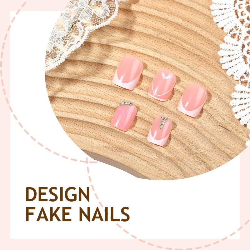 QQPPOLIU Press on Nails - Short Square French Tips