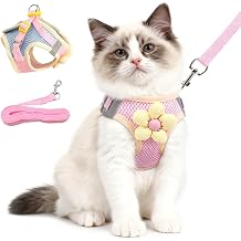 Cat Harness and Leash Set Escape Proof, Adjustable Leash & Breathable Mesh Vest with Reflective Strips & Flower, XS XS