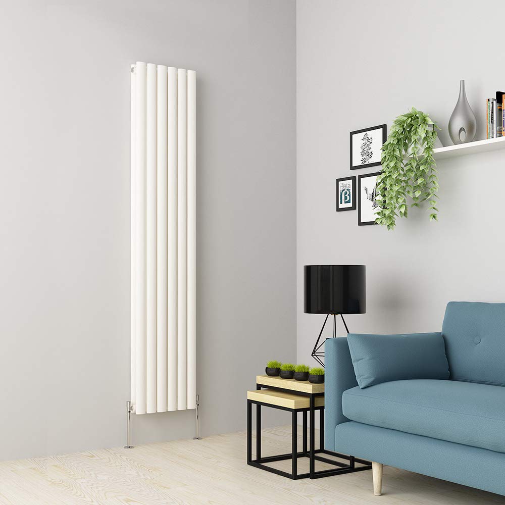 Warmehaus Vertical Column Designer Radiator Oval Panel Double White 1800 X 350mm- Modern Central Heating Space Saving Radiators - Perfect For