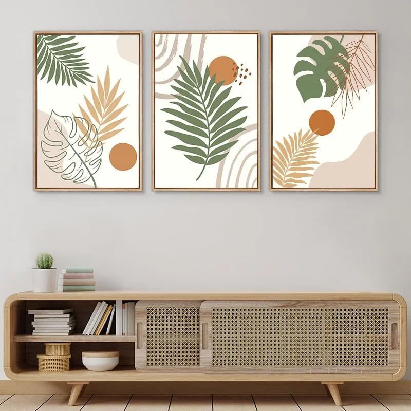 Tableau abstrait de feuilles de plantes sur toile 50x70cm 3PCS