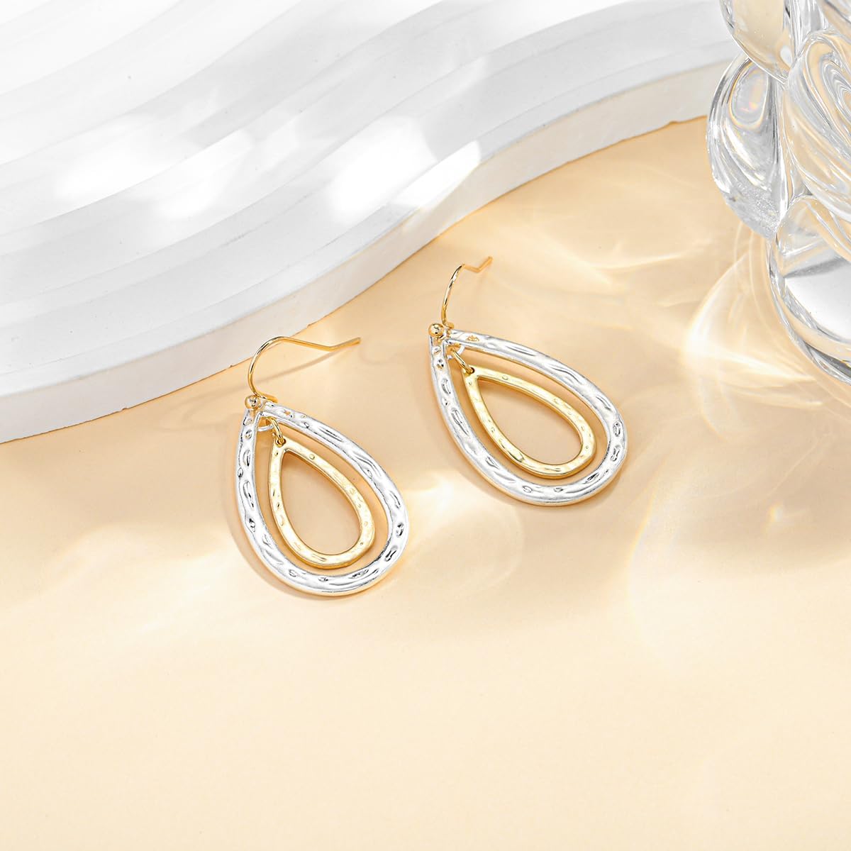 Two Toned Dangle Earrings for Women Gold and Silver Hoop Dangling Earrings - Image 4