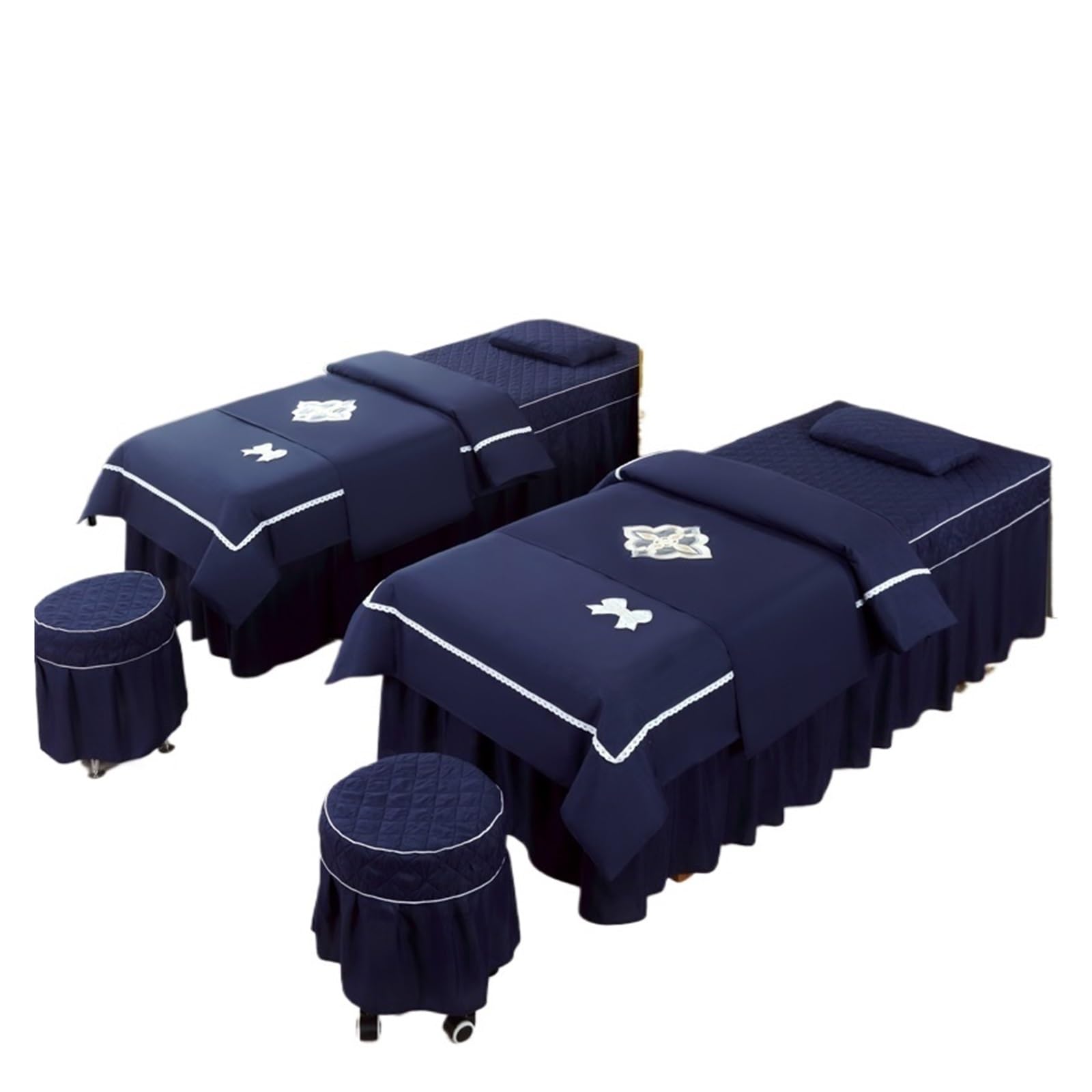 Massage Table Skirt 4pcs Beauty Salon Massage Bed Cover Sets Spa Bedskirt with Hole, Pillowcase, StoolCover, Dulvet Beddings(Color 11,185x70cm)